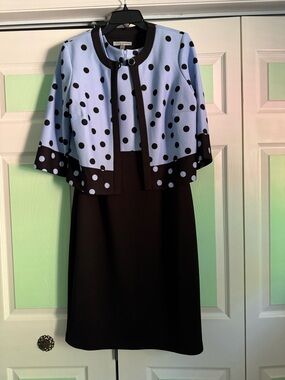 Danny & Nicole Light Blue and Black Polka Dot Midi Dress Set